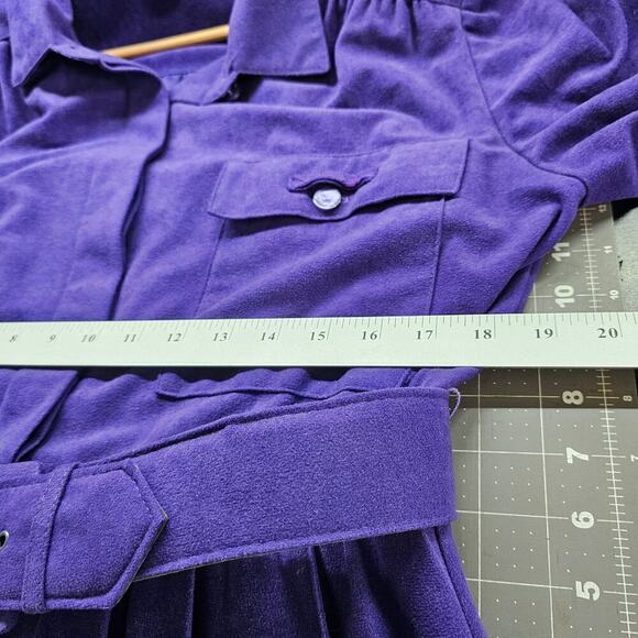 Vintage 80s Shirt Dress Womens Size 14 Purple Faux Suede Cottagecore Preppy - Picture 12 of 13